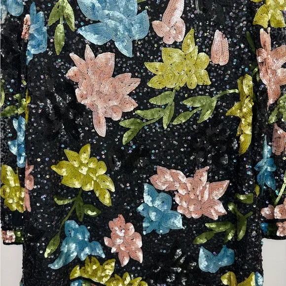 Vintage 80s Floral Sequin Jacket ✨ Handmade Boutique Beaded Statement Blazer - Picture 9 of 9